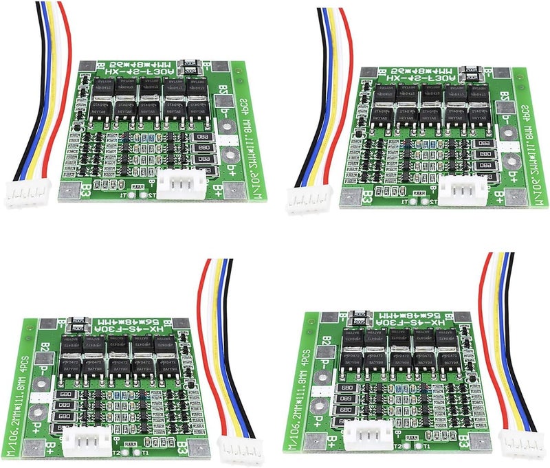 hiBCTR 4 Packs 14.8V 4S 30A 18650 Lithium-Ion Lithium Battery BMS PCB Integrated Circuit Protection Board with Battery Balancing - Image 1